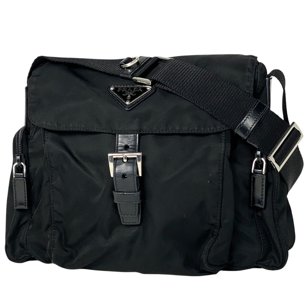 Prada Logo Plate Shoulder Bag Crossbody Nero Black